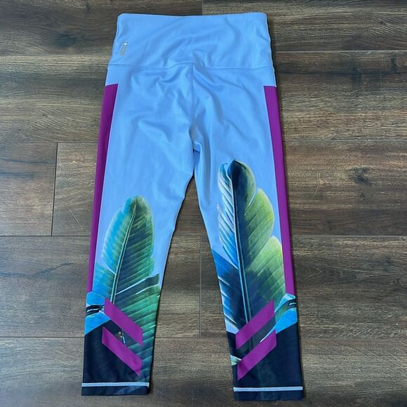 Zella Pure Vision High Waist Crop Yoga Leggings Size Small Palm Leaf Light Blue - Picture 4 of 9